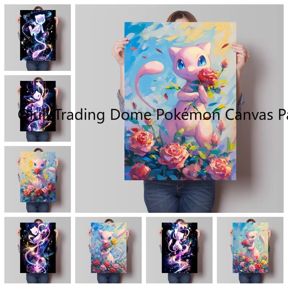 

Pokemon Anime Peripherals Mewtwo Posters Kawaii Picture Art Water Colours Canvas Painting for Kids Bedroom Wall Decorate Gift