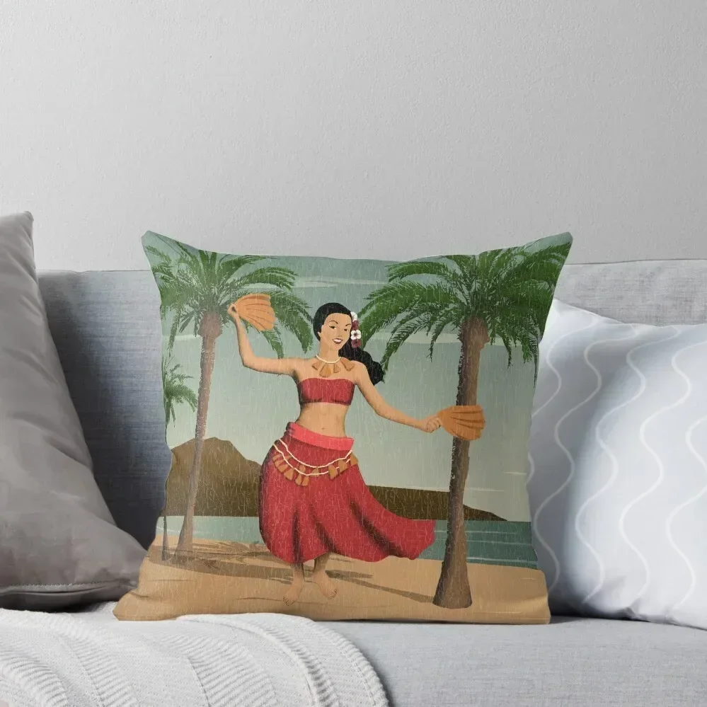 Hawaiian Vintage Hula Girl Distressed Postcard Throw Pillow Decorative Pillow Covers For Sofa luxury throw pillow covers