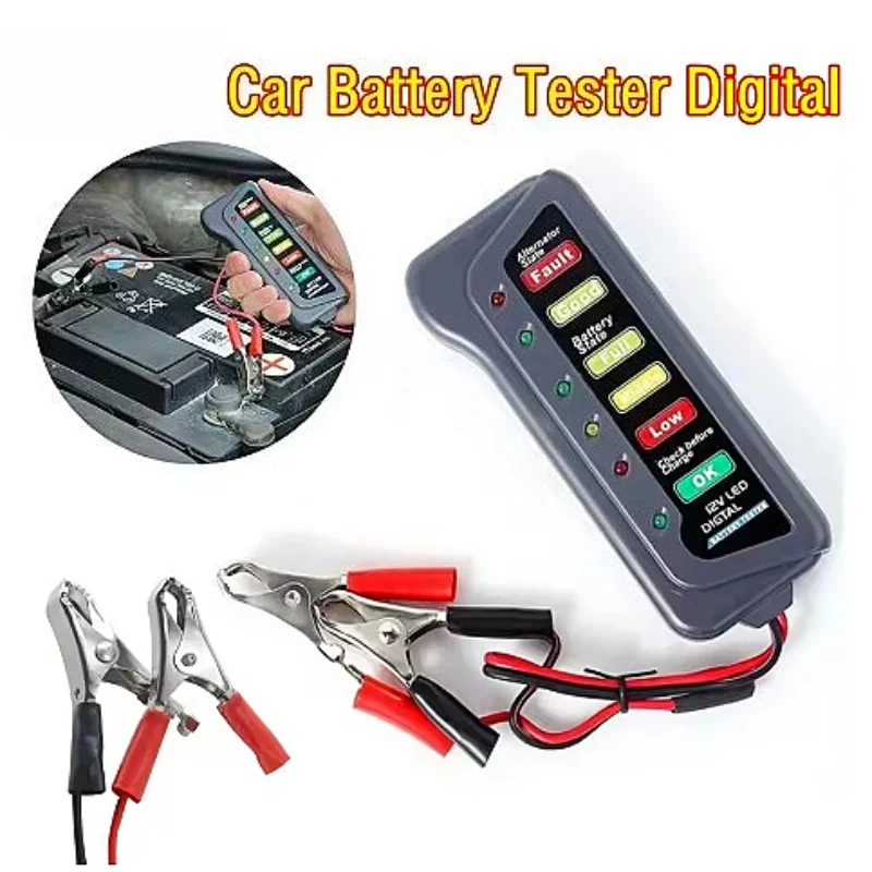 

Мини-тестер автомобильного аккумулятора 12 В, цифровой тестер генератора переменного тока, 6 светодиодных фонарей, дисплей, диагностический инструмент для автомобиля, тестер авто аккумулятора, анализатор