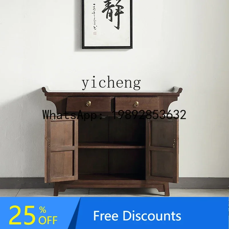 new Chinese-style entrance cabinet foyer upturned head Zen solid wood furniture two-door dining side cabinet shoe cabinet