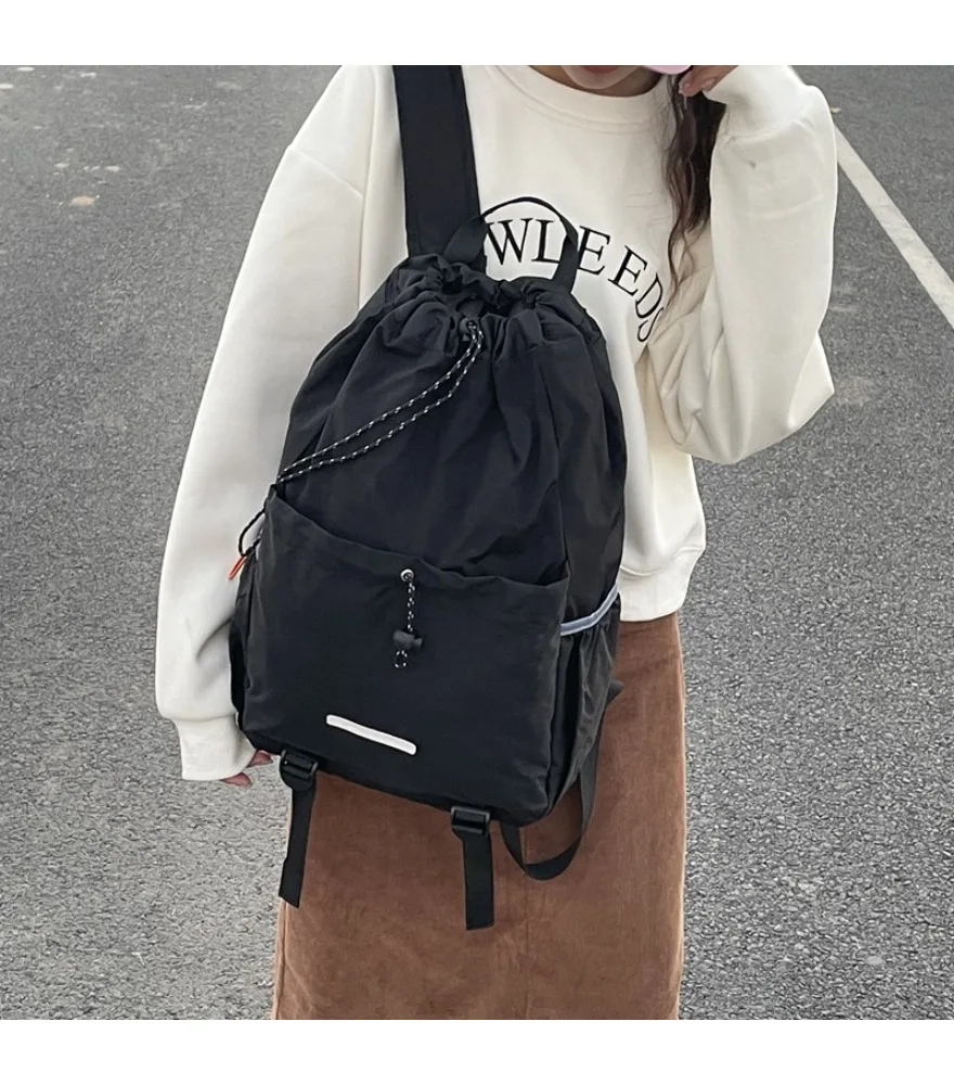 Drawstring retro backpack men's  new nylon waterproof college student sports outdoor couple travel backpack tide