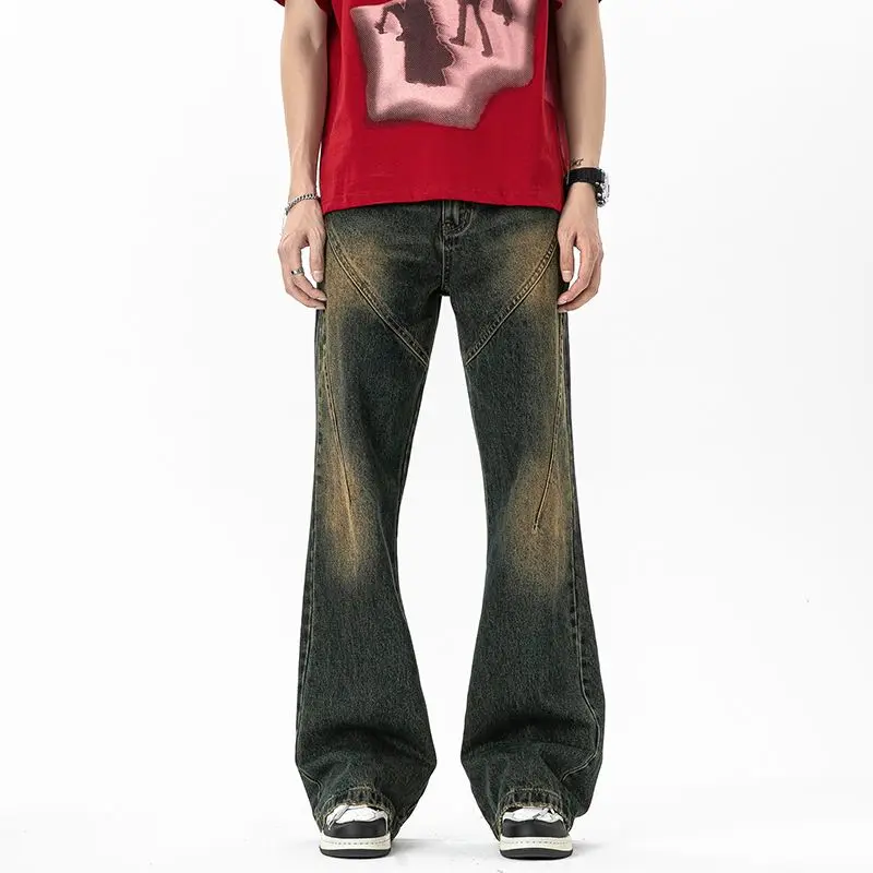 

Ретро винтажные джинсы прямого кроя унисекс с высокой талией, потертые, из денима, в стиле High Street, с легким расклешением, молодежный тренд, свободный крой