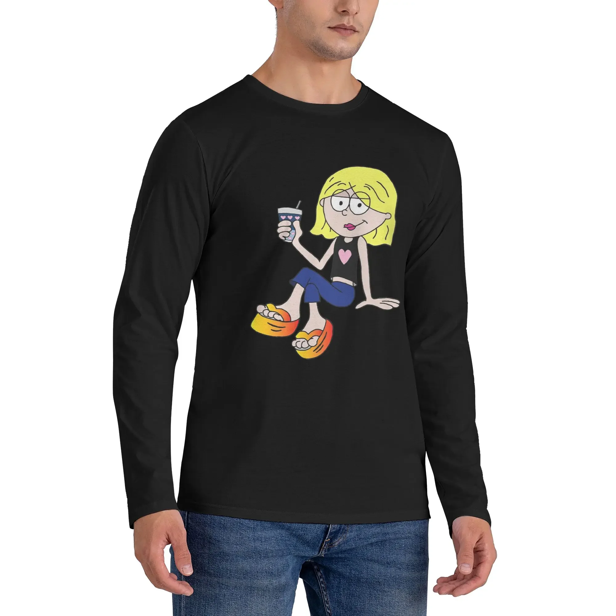 

Lizzie Mcguire Cartoon Men's Long Sleeved T-shirt Casual Round Neck T shirts Spring and Autumn Men tops