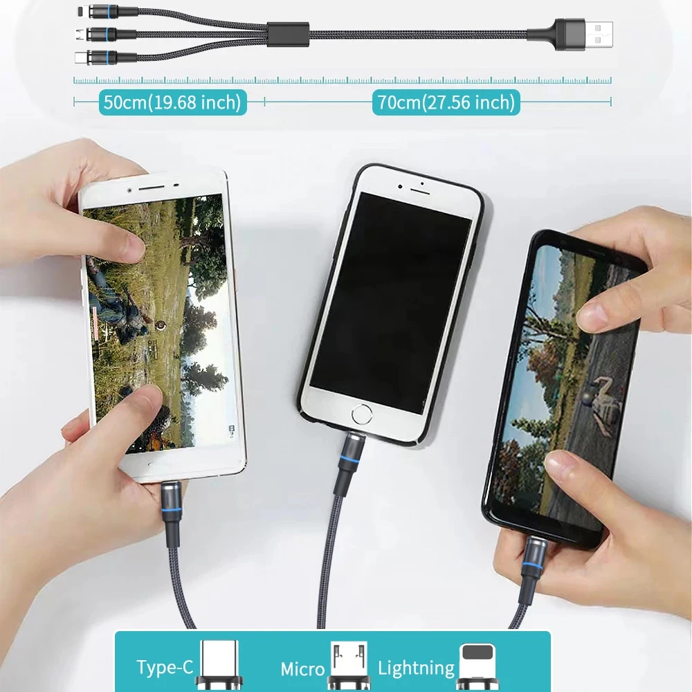 3 Trong 1 Từ USB Cho iPhone iPad Samsung Huawei Sạc Máy Tính Bảng Cáp Nam Châm Micro USB Tipo C Nhanh sạc Cabo 1 M 2M