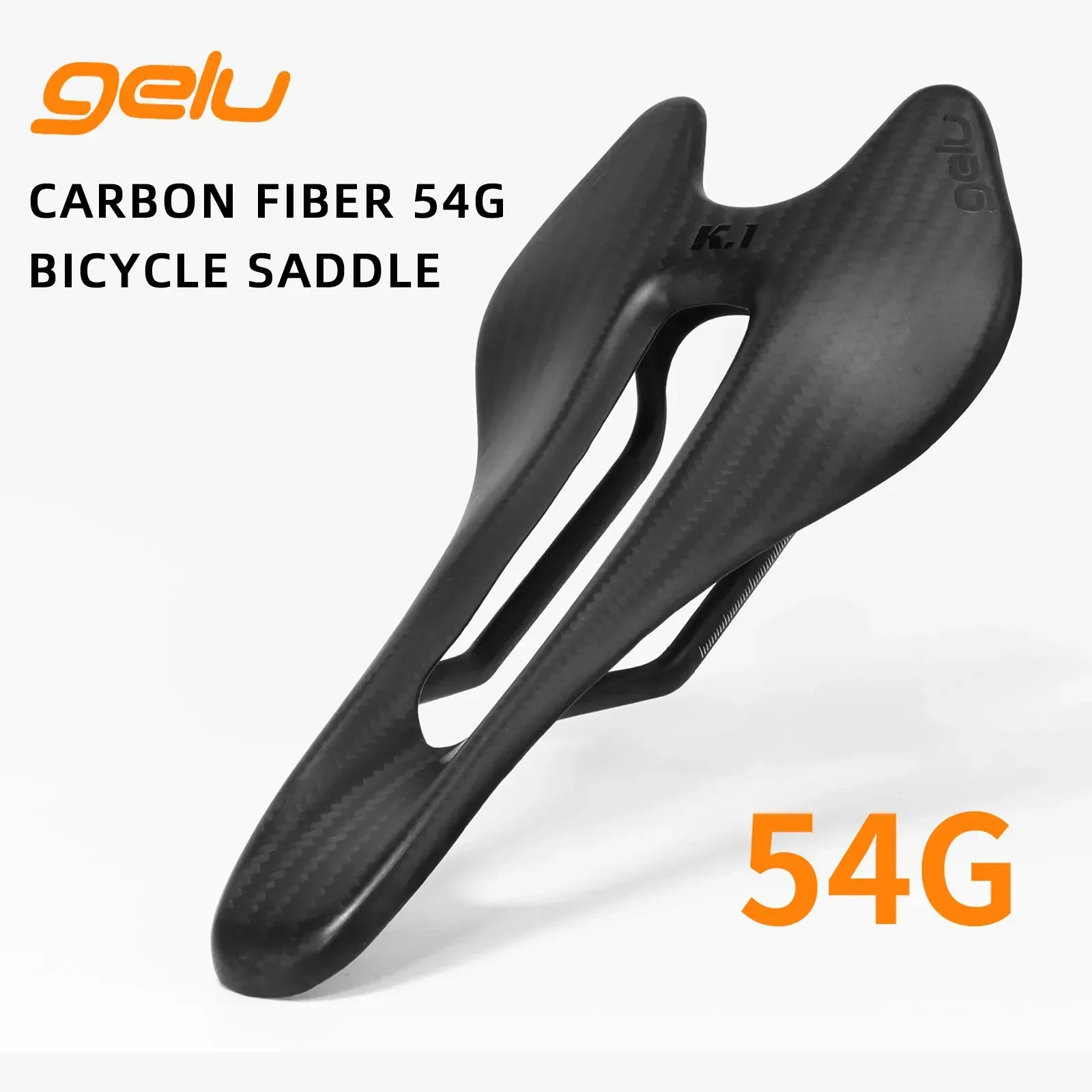 

Gelu Carbon Fiber Road Saddle Ultralight 54g Ergonomically Designed Full Carbon Double-Track Hollow Breathable Bike Seat Cushion