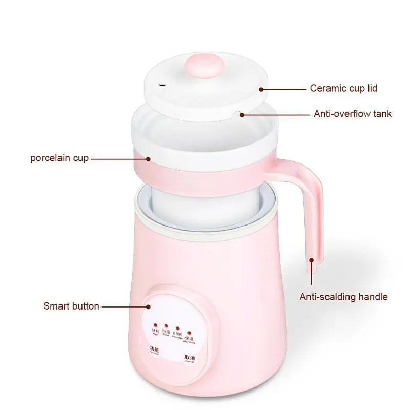 Ceramics Mini Electric Water Kettle Thermal Heating Cup Boiler Soup Health Pot Stew Porridge Noodle Slow Cooker Milk Heater 0.6L