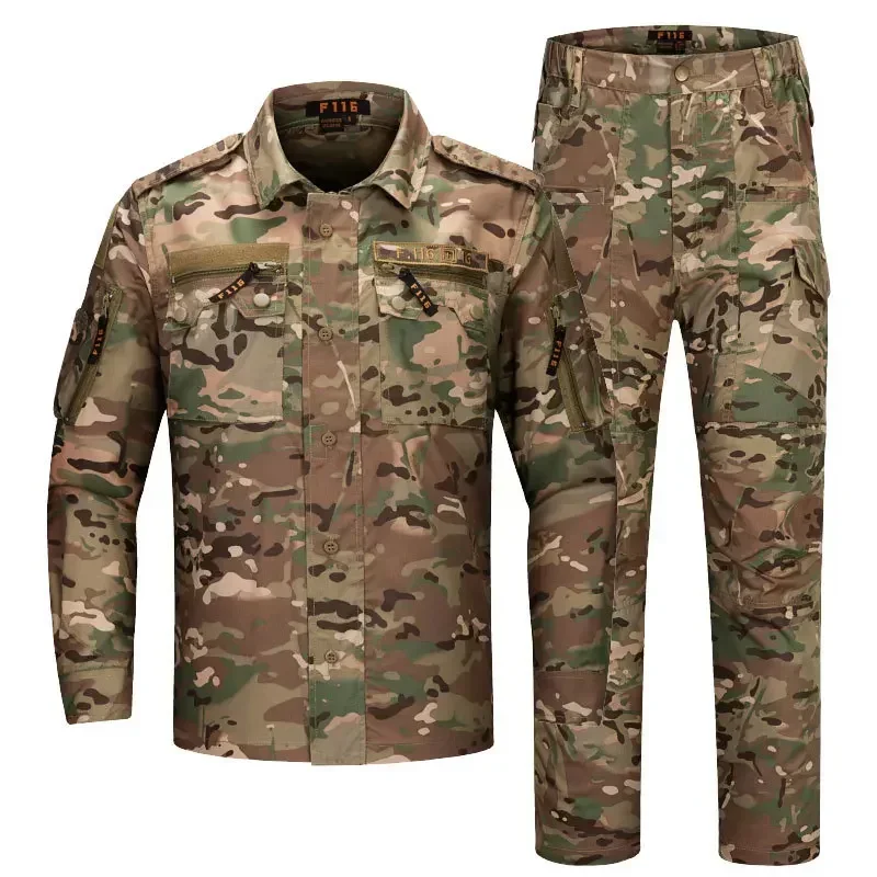 Ropa de camuflaje F116 para hombre, chaquetas finas de campo, ropa de entrenamiento de caza, senderismo al aire libre, abrigo táctico de ventilación, pantalones, uniformes