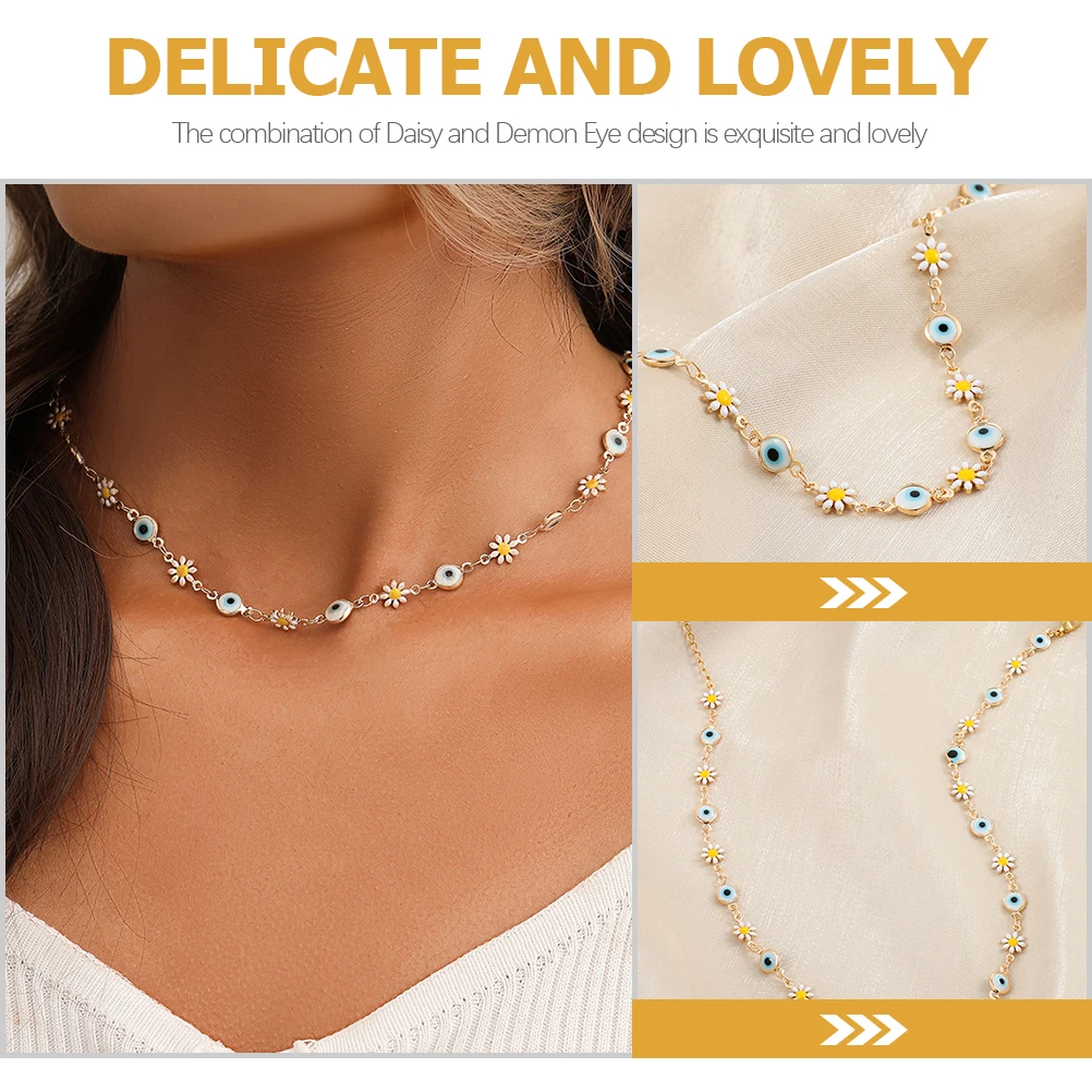 

Evil Eye Necklace Daisy Flower Clavicle Choker Short Necklace Stylish Protection Jewelry for Girls Women Evil Eye Jewelry