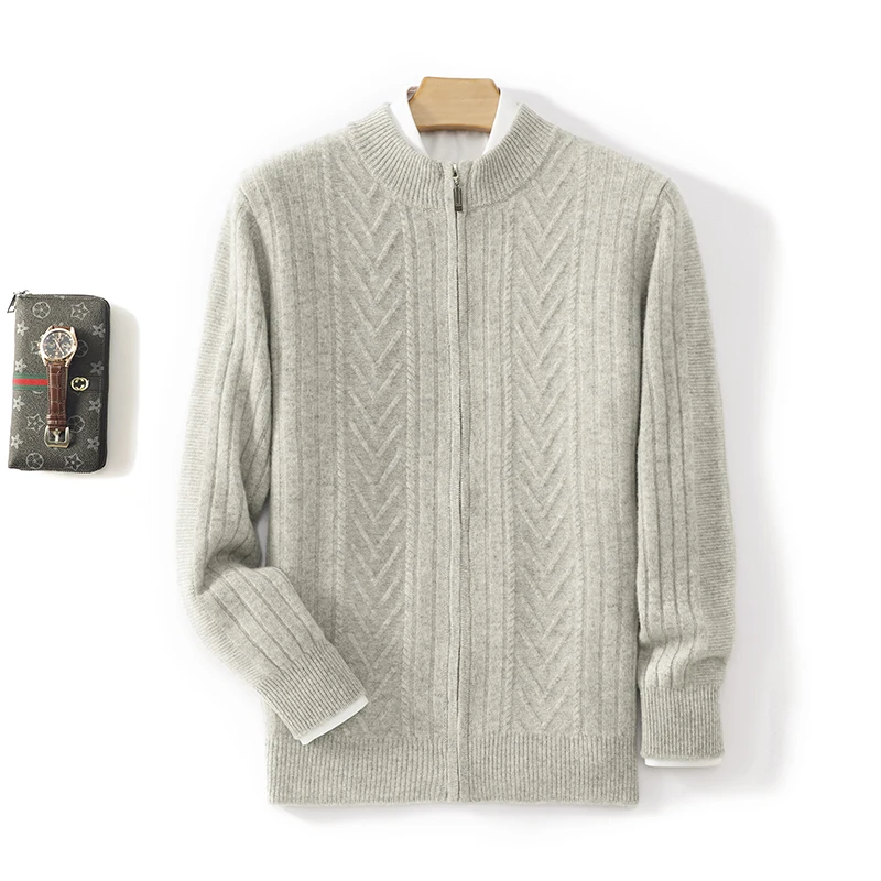 가을 메리노 울 니트 남성 카디건 솔리드 컬러 지퍼 긴팔 라운드 넥 스웨터 캐주얼 부드러운 고품질 탑