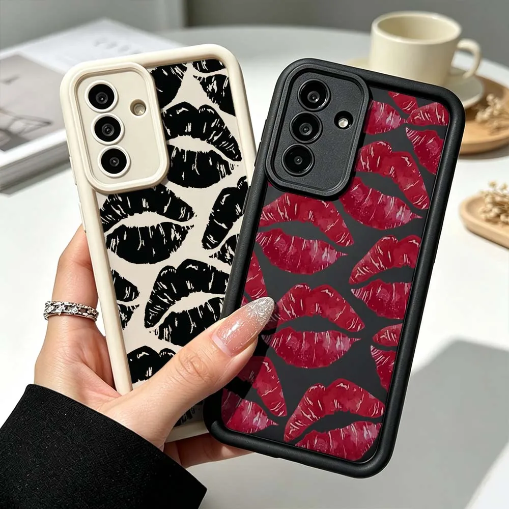 Red Painted Lips Pattern For Samsung Galaxy A73 A57 A56 A55 A54 A53 A52s A37 A36 A35 A33 A17 A16 A07 A06 A05 Phone Case