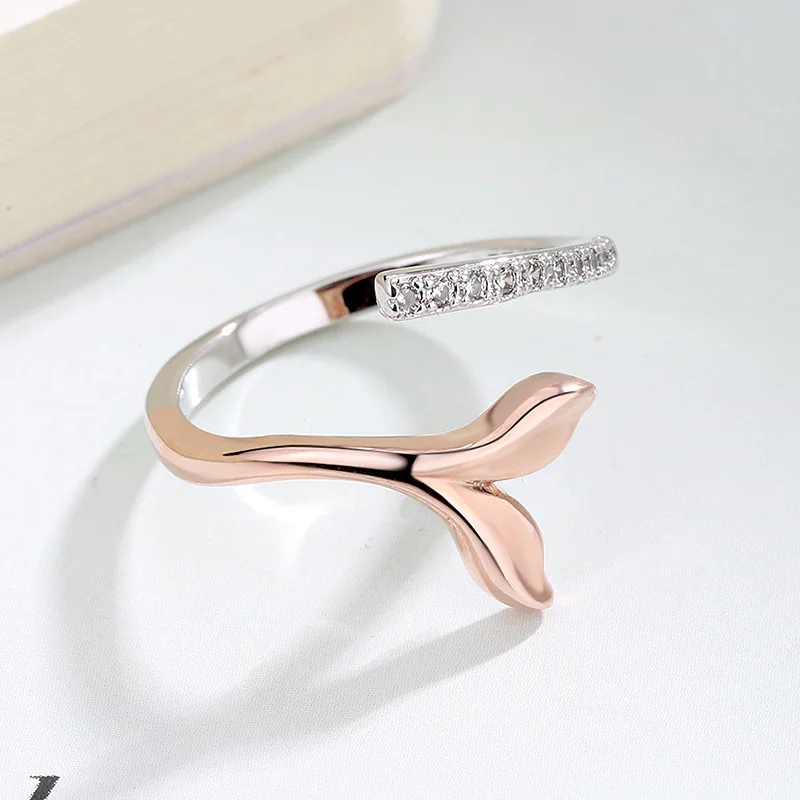 Adjustable Mermaid Tail Women's Rings Double Color Gradient Opening Ring With Zircon Animal Finger Accessories Jewelry KAR240