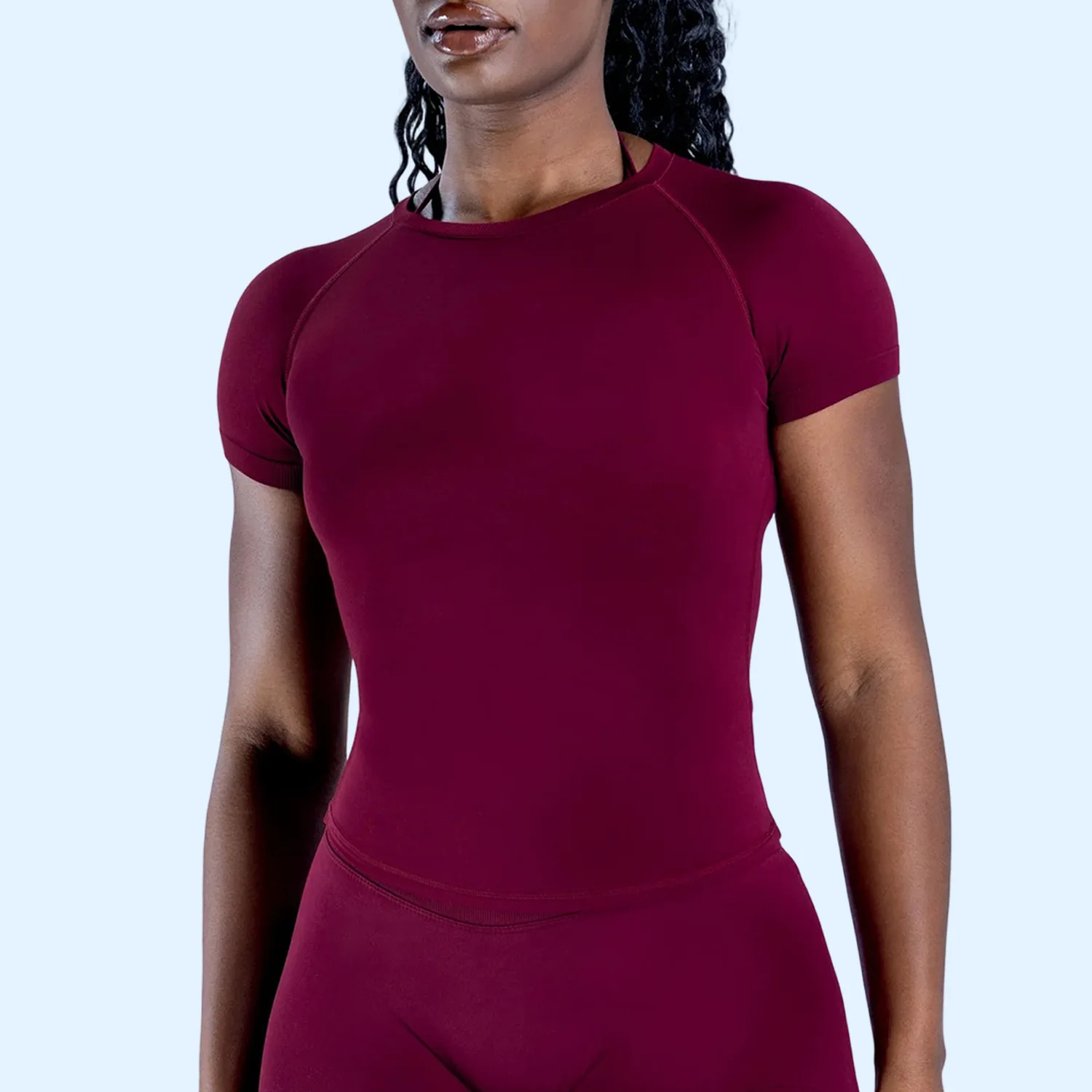 LOGO High Elastic Sweat Absorbing Slimming Waist Yoga Short Sleeve Shirt Women's Round Neck Seamless Workout Top