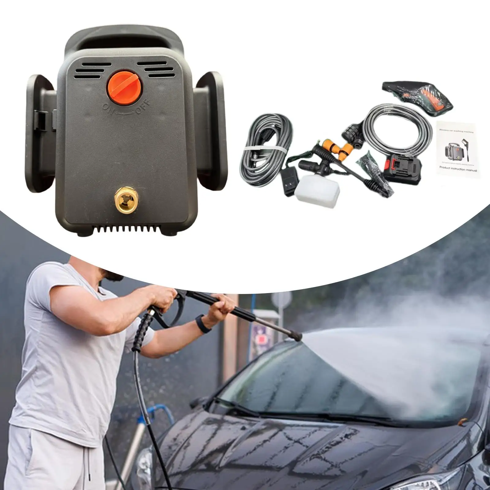 Cordless Pressure Washer 100Bar Cleaning Machine Household High Pressure Washing Tool Device for Home Garden Car Washing