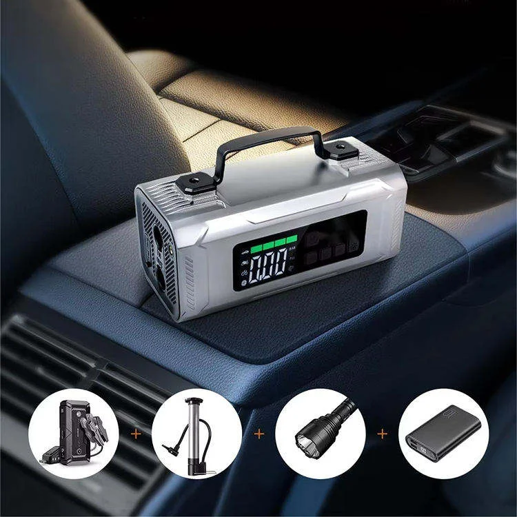 Portable 6 1 Car Motorcycle Truck Jump Starter Cordless Air Compressor 12000mAh Battery Booster Power Bank Emergency Jump