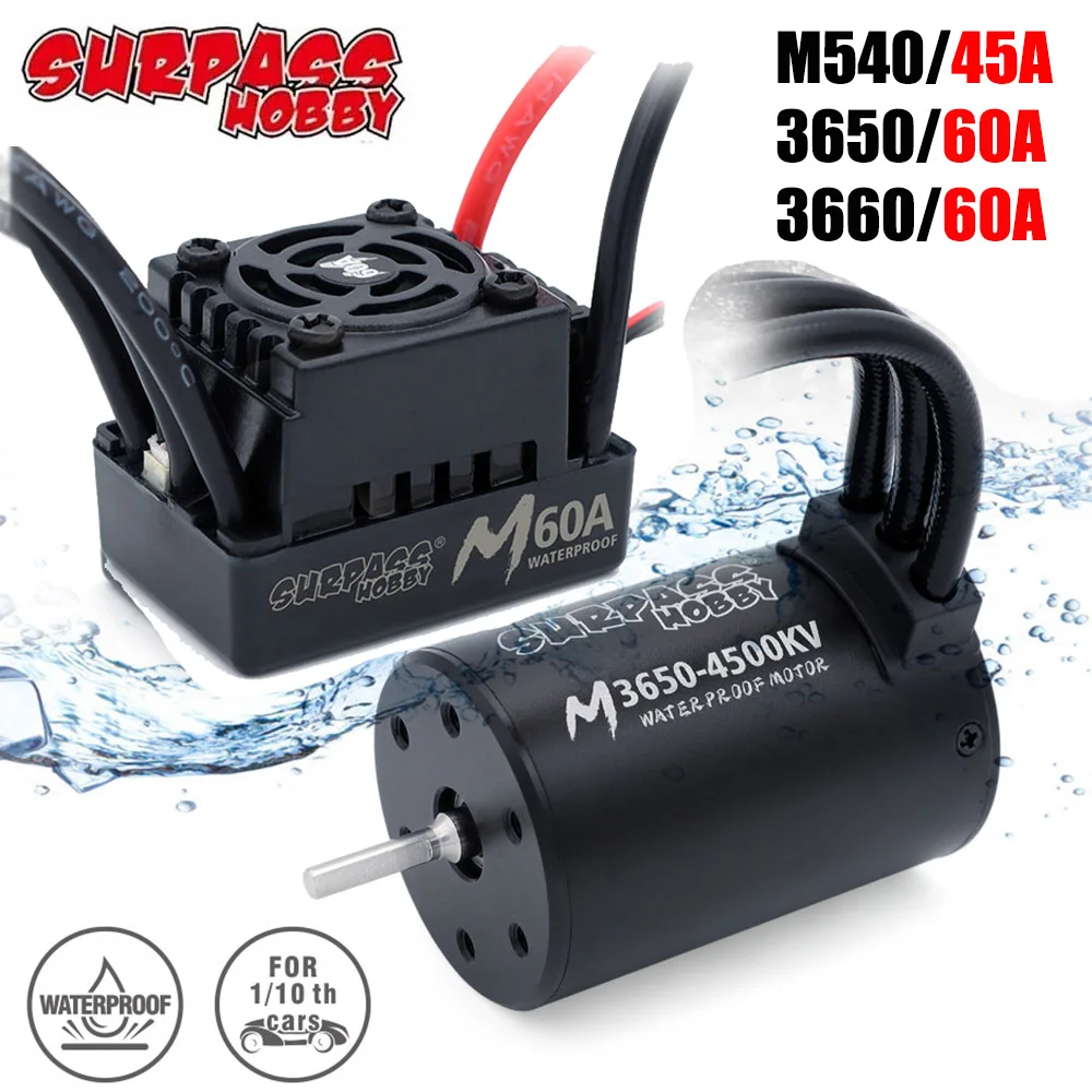 

SURPASS HOBBY Водонепроницаемый M540 M3650 M3660 Бесщеточный двигатель 3500/4200KV/4500KV/4900KV с M45A/60A ESC Combo для 1/10 1/12 RC Car