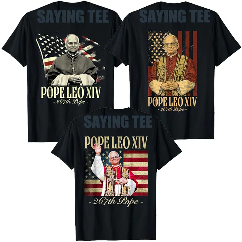 

Habemus Papam Pope Leo XIV T-Shirt Cardinal Robert Prevost Christian Saying Tee US American Flag Graphic Outfit Men Novelty Gift
