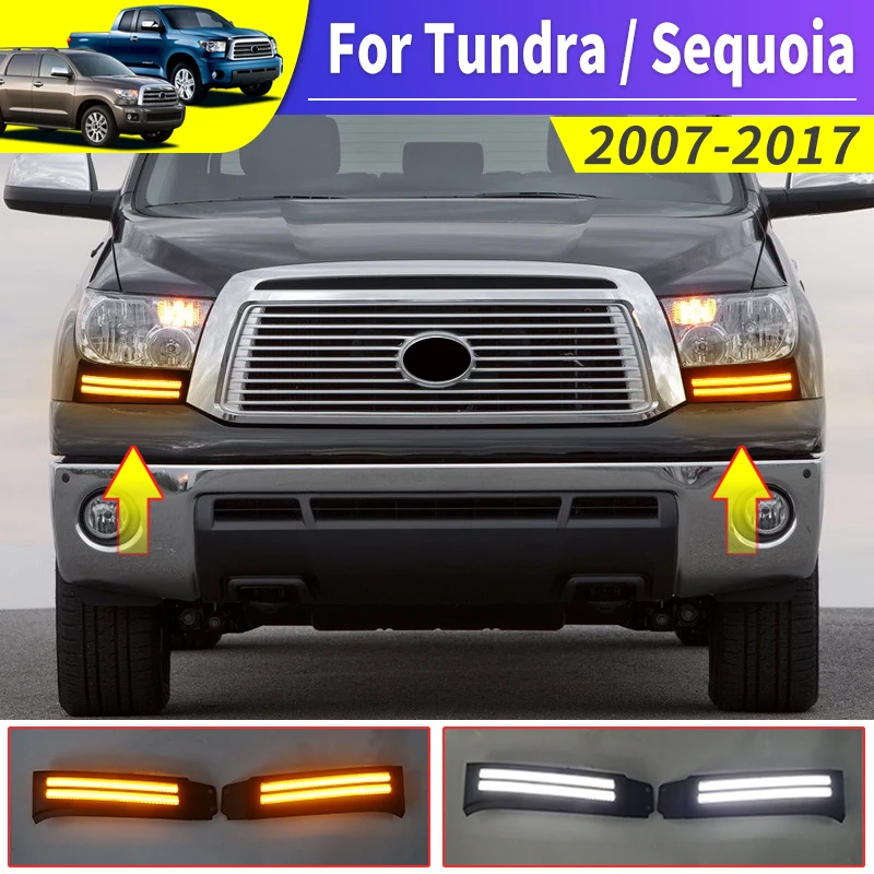 For 2007-2017 Toyota Tundra Sequoia Daytime Driving Lamp Led Dynamic Turn Signal Fog Light Modification Accessories 2008 2009