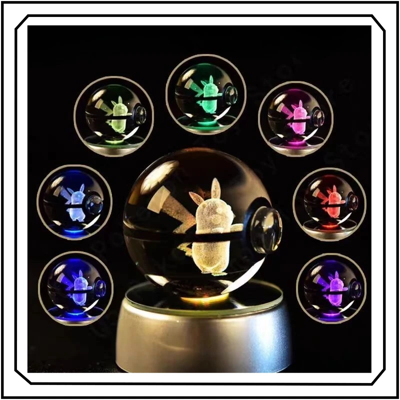 بوكيمون ثلاثية الأبعاد كريستال الكرة بيكاتشو ميجا تشارجر أنيمي نموذج النقش مع زخرفة سطح المكتب LED #1