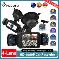 Podofo 2.4Inch 360° Dash Cam 1080P Car DVR Camera 4 Lens Loop Recording  Night Vision With Car Front And Inside Gravity Sensing