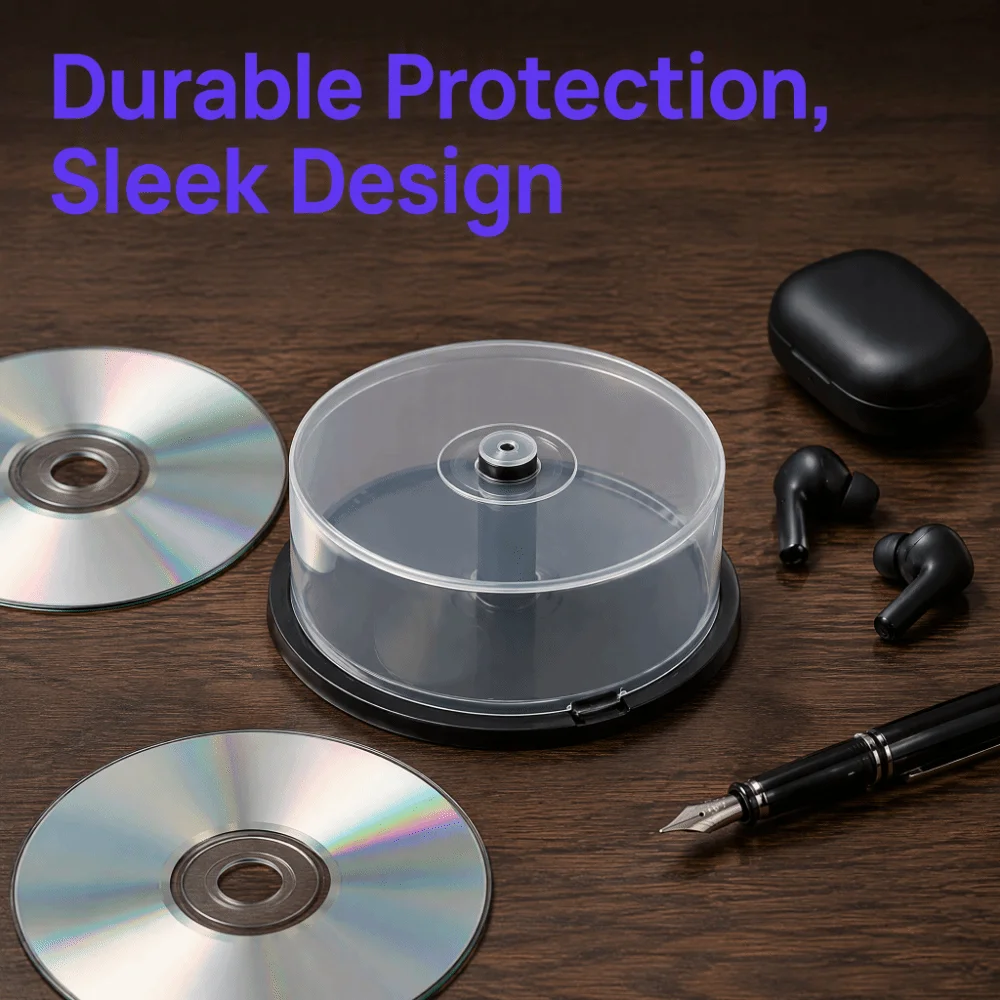 PP CD Storage Case Portable Bucket Design Holds 25 Discs Disc Container Snap Lid Closure Lightweight Hard Shell BD-R Storage Tub