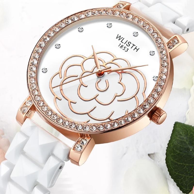 

Керамические часы для женщин, водонепроницаемые и модные корейские версии, инкрустированные бриллиантами, водонепроницаемые новые кварцевые наручные часы