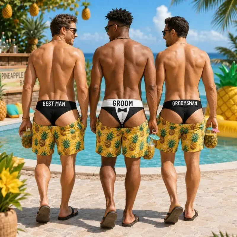Men's 3D Print Funny Butt Prank Swim Trunks Hawaii Floral Beach Shorts Quick Dry Summer Surf Novelty Board Shorts Swimwear