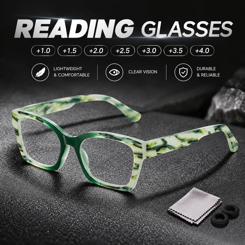 1 Pair Fashion Reading Glasses +1.0 to +4.0 with Cleaning Cloth and Anti-Slip Ear Hooks for Reading at Home