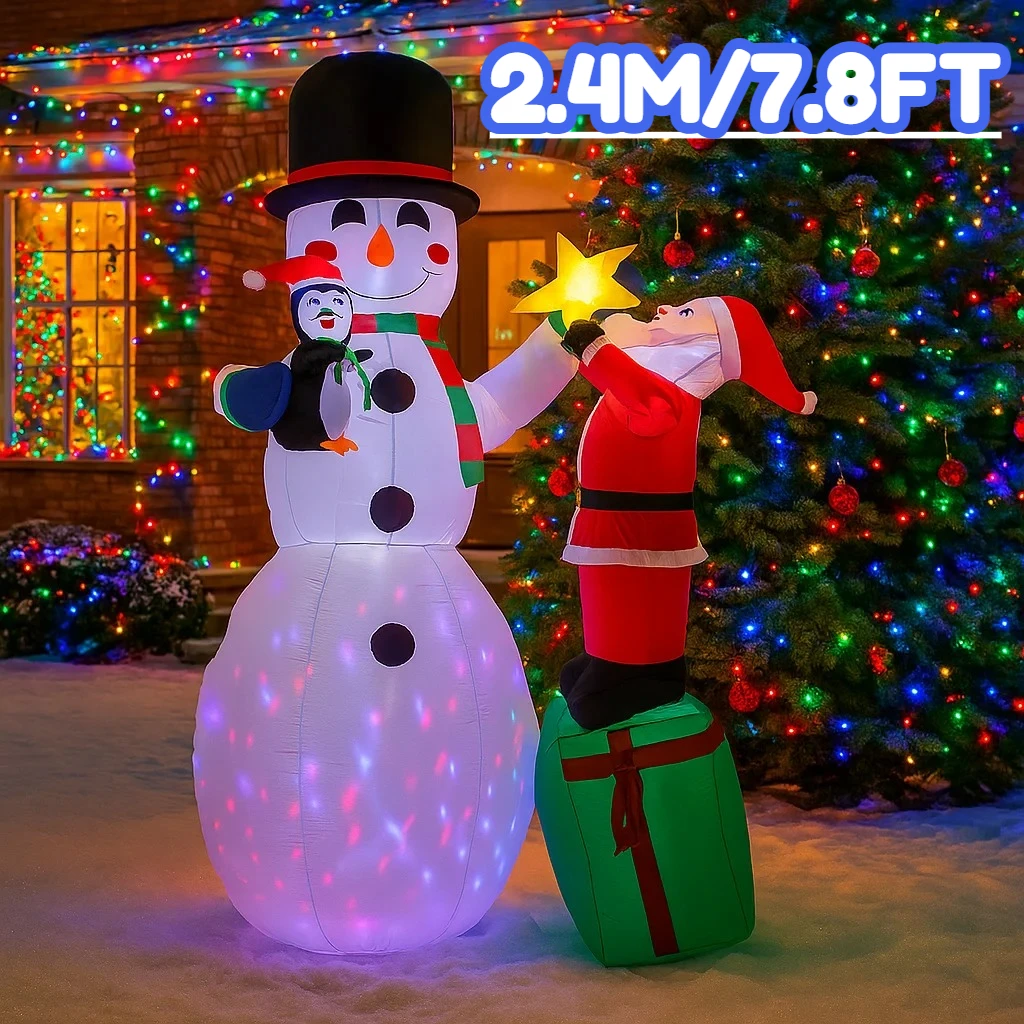 2.4 متر/7.8FT نفخ سانتا كلوز ثلج مع البطريق LED أضواء ديكورات المنزل اللعب ساحة عيد الميلاد الحلي لوازم الديكور