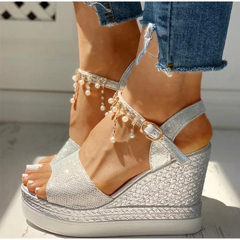 luxury 2024 Women Wedge Sandals Summer Platform Sandal Peep Toe Thick Bottom High-heeled Shoes Ladies Espadrilles Sandalias