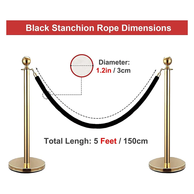 AF90-2 Pack Velvet Stanchion Rope With Gold Hooks, Crowd Control Rope Safety Barrier Red Carpet Decoration, 5 Feet - Image 6