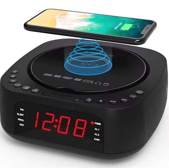 

Multi-fonction Dual Stereo Speakers CD/DVD Player BT USB Display With Wireless Charging and Clock and Alarm CD Boombox