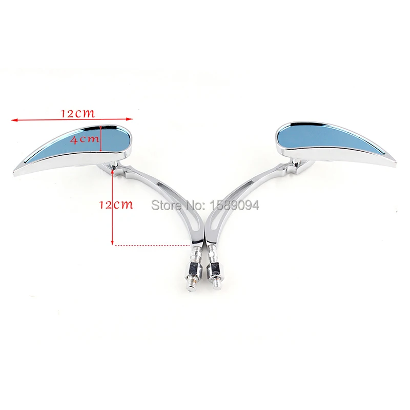 Chrome Custom Rearview Rear view Mirrors Blue For Harley Motorcycle Cruiser Chopper Dyna Electra Glide