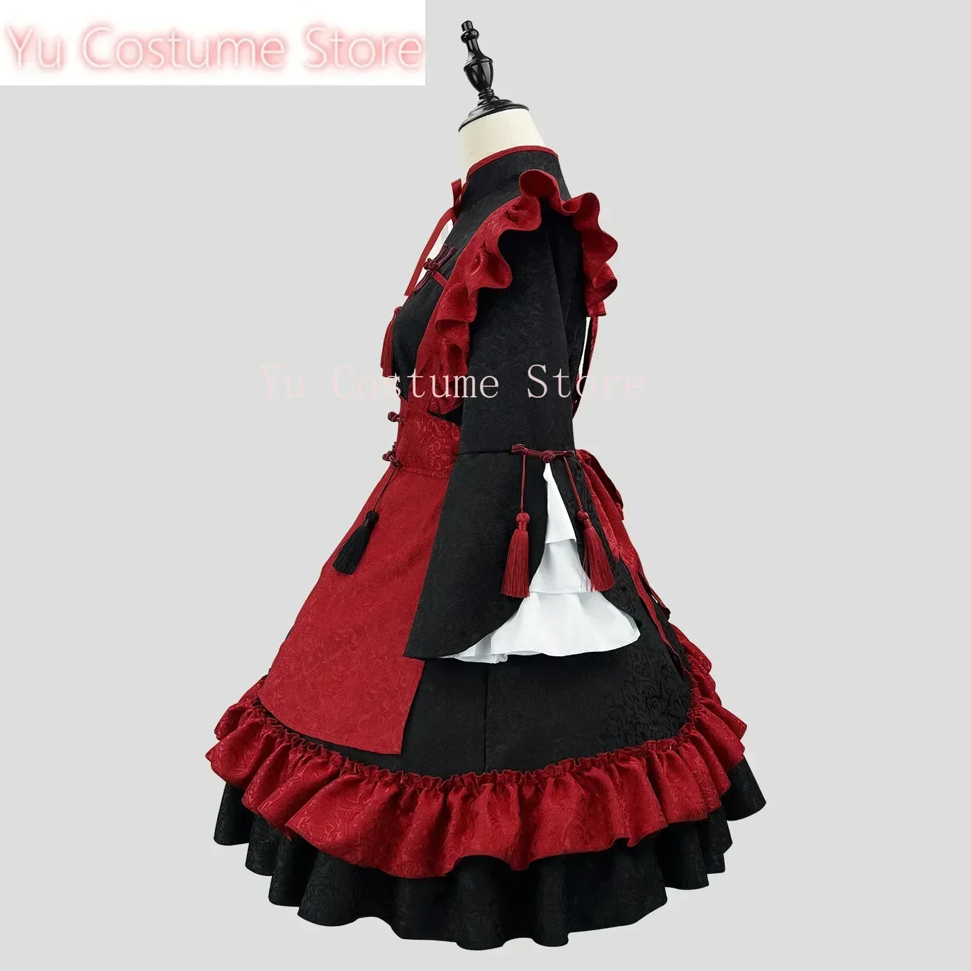 

Lolita Maid Dress Chinoiserie Chinese Style Cosplay Embossed Jacquard Design Black And Red Tassel Plus Size Yu Costume