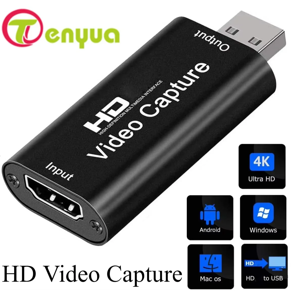 4K HD-Compatible Video Capture Card Streaming Board Capture USB 2.0 1080P Card Grabber Recorder Box for PS4 Game DVD Camera