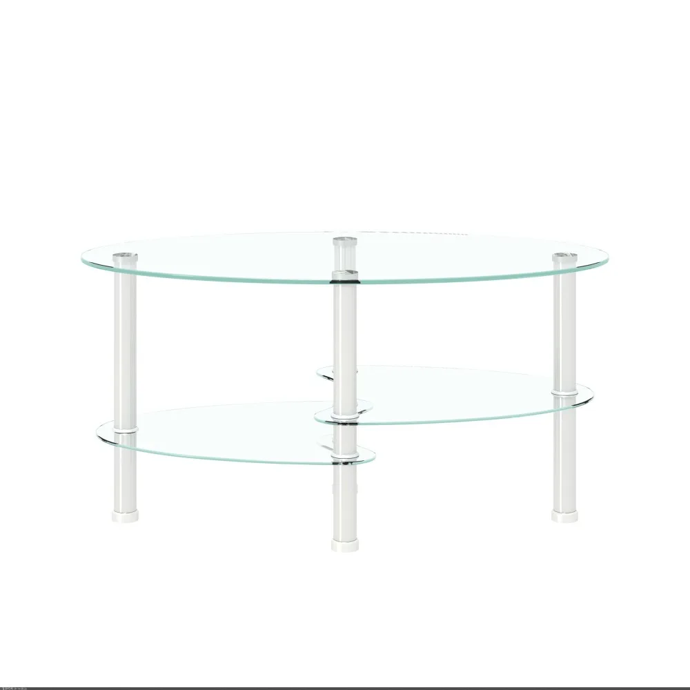 Transparent Oval Glass Coffee Table, Modern Table with Stainless Steel Leg, Tea Table 3-layer Glass Table for Living Room