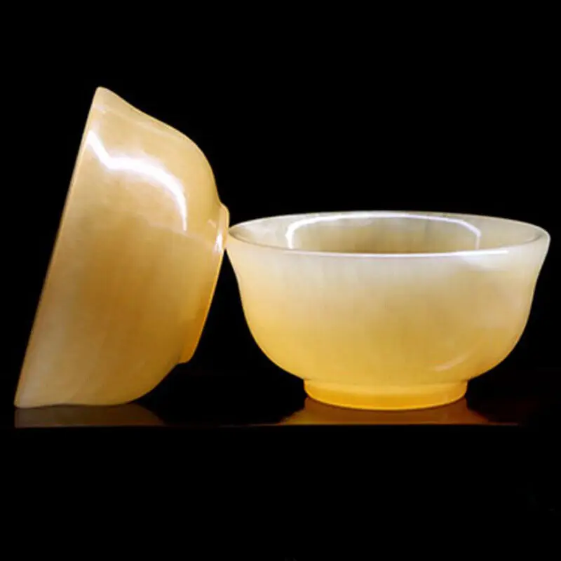 100%Natural Chinese yellow Jade bowl Hand carved Diameter about 10cm 4inch
