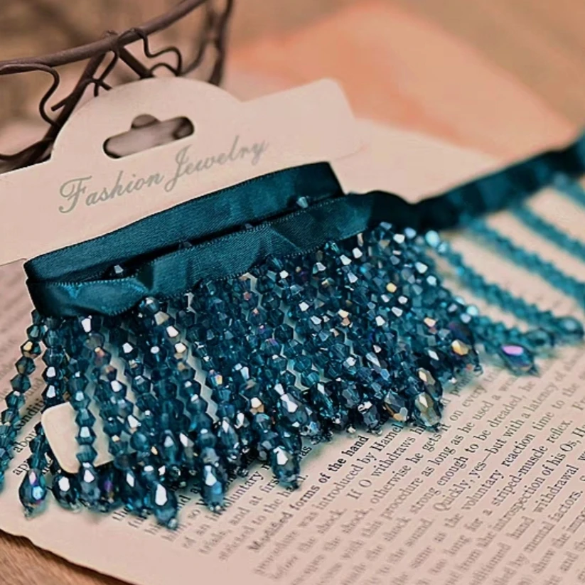 

Custom make 5.5 cm Wide Crystal Bead Fringe, Blue, Green, Gold, Pink, Red, Ruby, Burgundy, Green, Purple, Clear Crystal Fringe