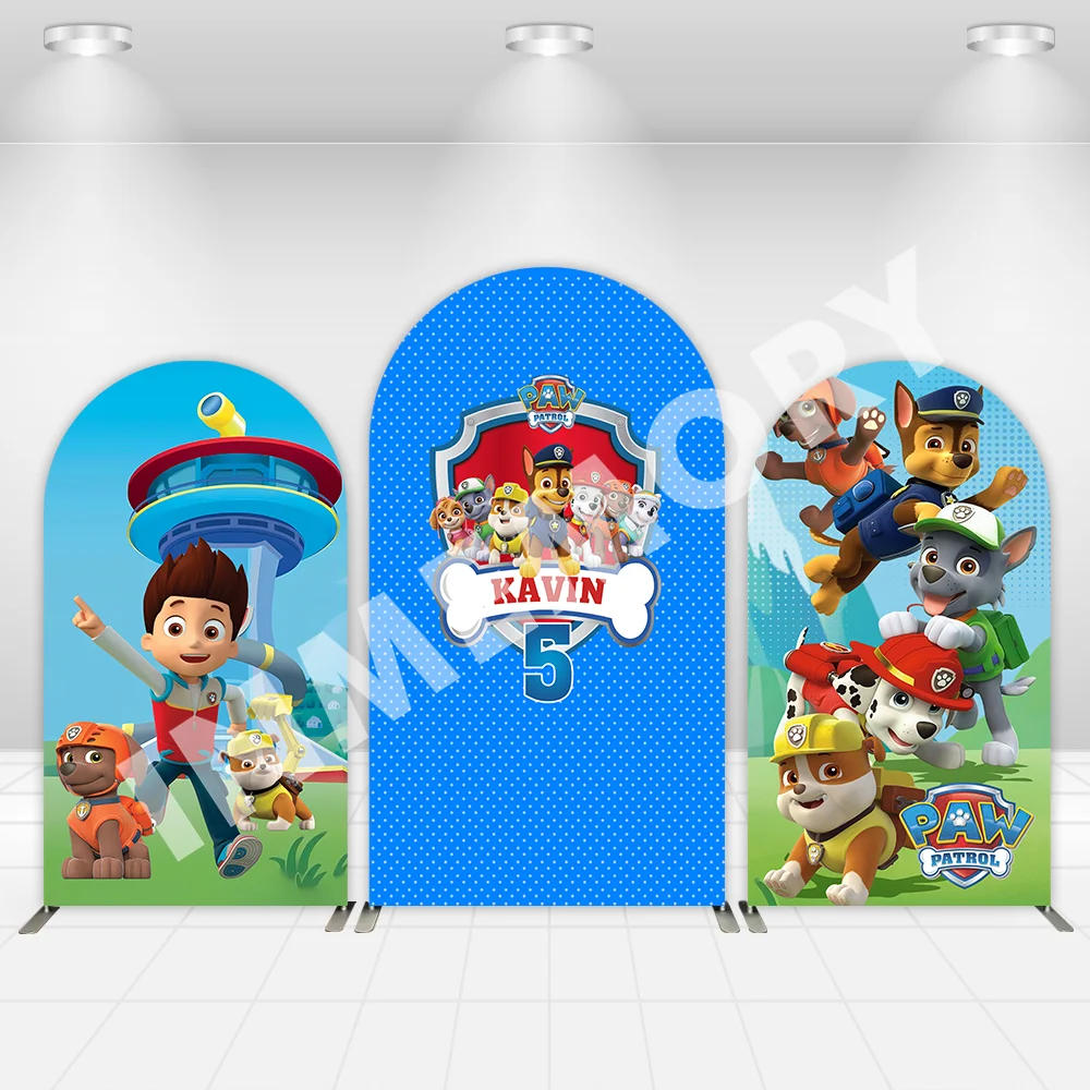 

Custom Paw Patrol Boy Birthday Arch Cover Backdrop Marshall Rubble Rocky Ryder Chase theme Baby Shower Arched Wall Background