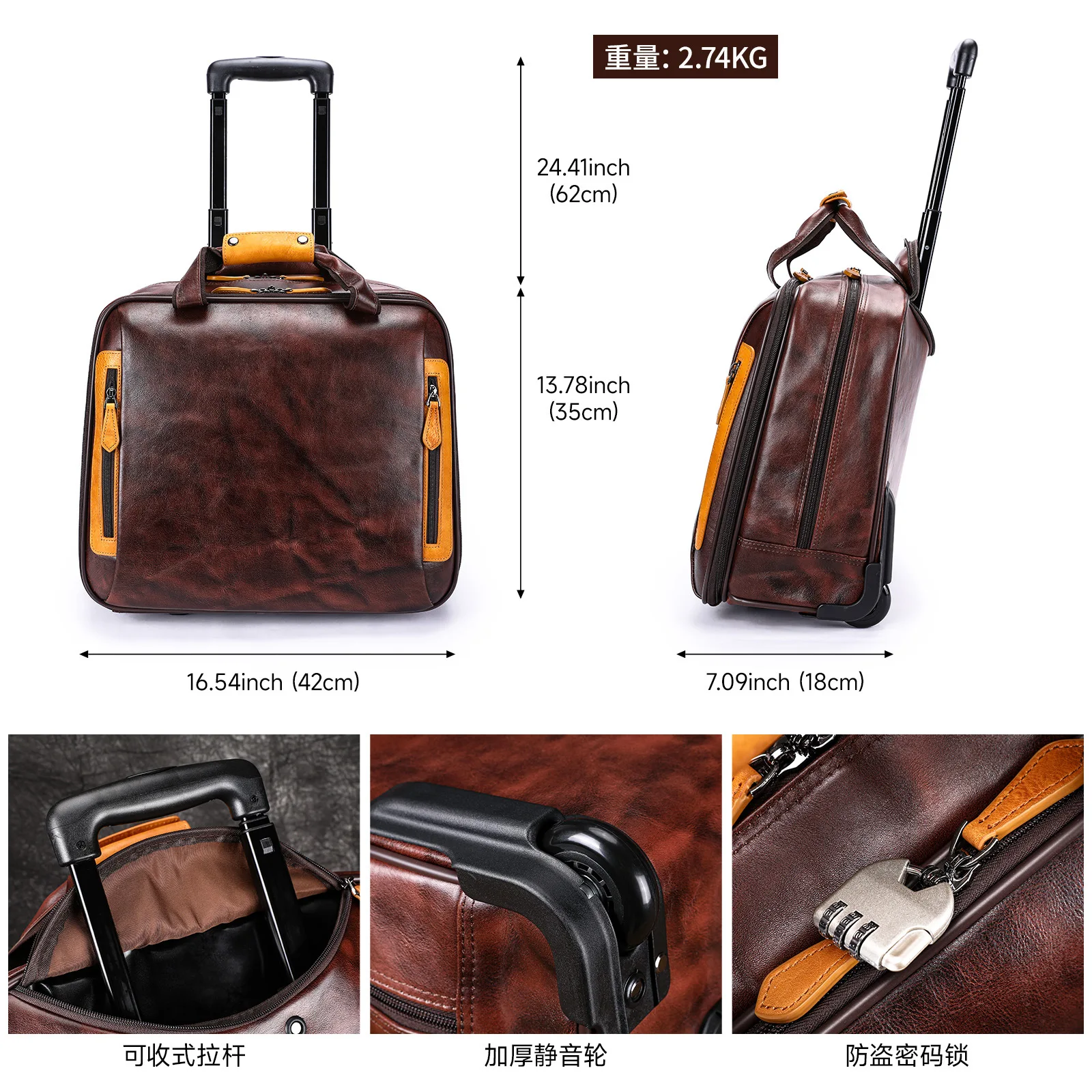 Retro echtes Leder Herren Trolley Business Rad Koffer Tasche Rindsleder erste Schicht Reisehandtasche Mann Gepäck Laptoptaschen