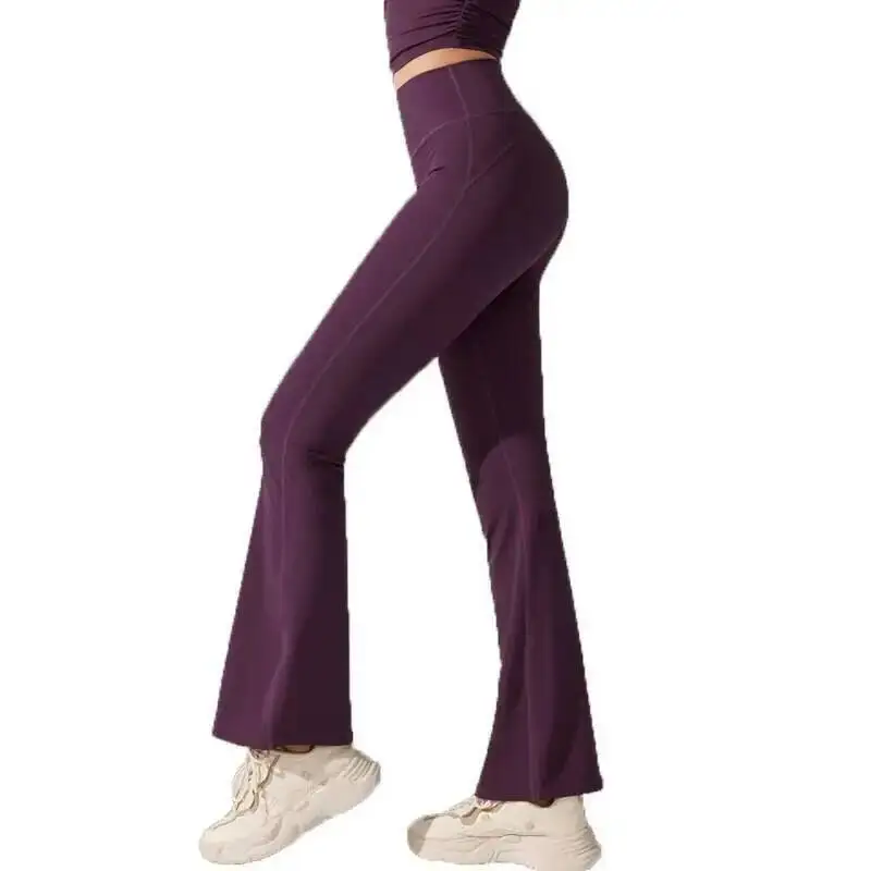 

Women Fiess Yoga Pants Solid Color Buttery Soft Gym Flared Trousers Breathable Stretchy Workout Bell Bottoms Sportswear