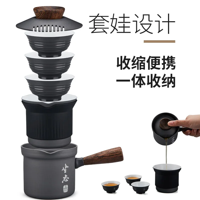 يجلس ننسى طقم شاي السفر حقيبة محمولة اثنين الأواني ثلاثة أكواب المنزلية في الهواء الطلق بسيطة المحمولة طقم شاي الكونغ فو