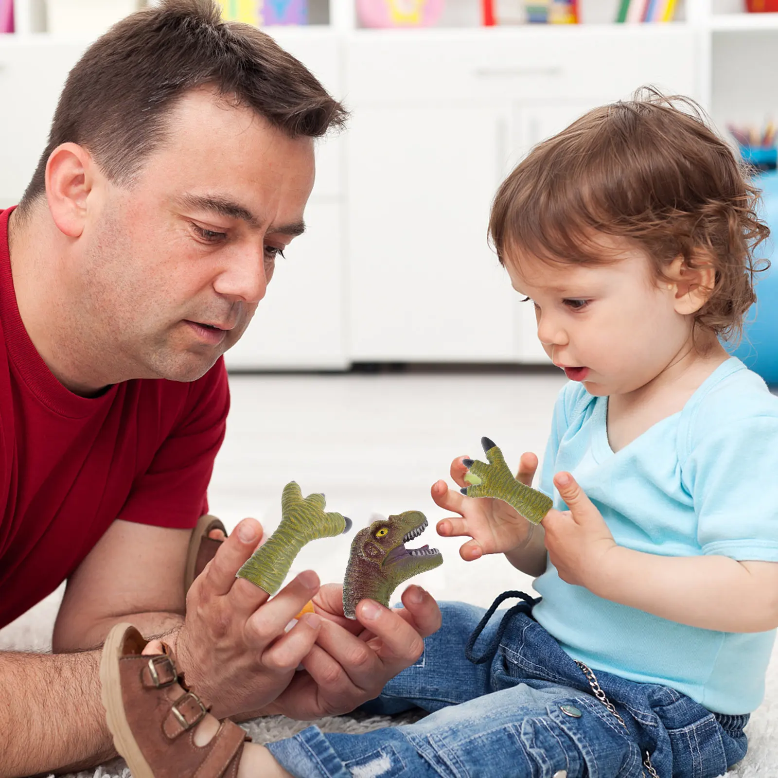 1 ชุดหุ่นมือไดโนเสาร์ ดีไซน์สมจริง ช่วยกระตุ้นการมองเห็น ฝึกการจับ ของเล่นสนุกสำหรับเด็กชายและเด็กหญิง