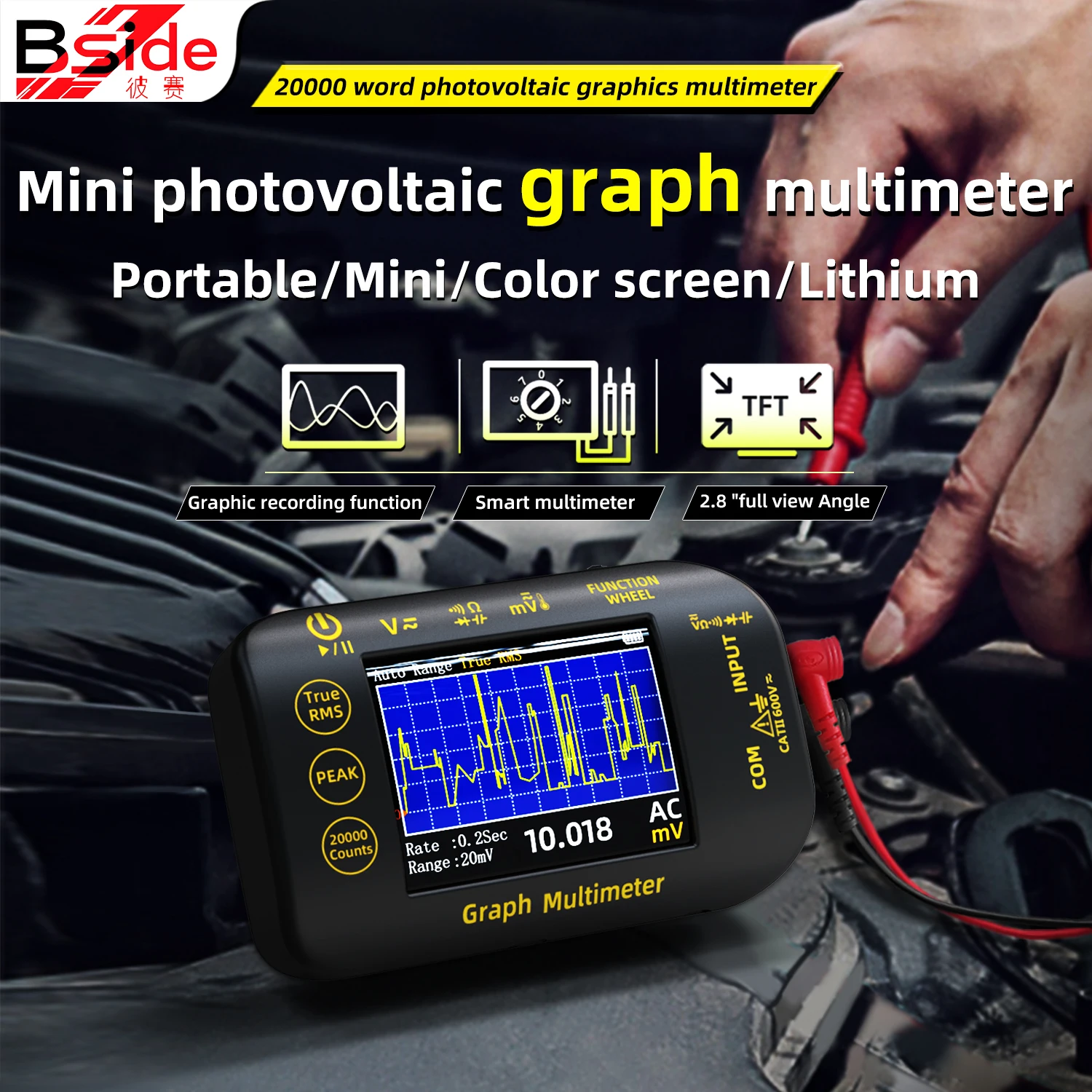 BSIDE Mini Digitale Multimeter 20000 tellingen Hoge precisie Multitester 200Mohm Weerstand Spanning Capaciteit Hz Continuïteitstester