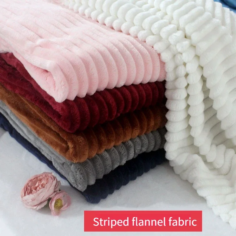 

Striped Flannel Fabric By The Meter for Pajamas Bathrobe Bedding Diy Sewing Sofa Cloth Textile Smooth Soft Warm Plain Grey Pink