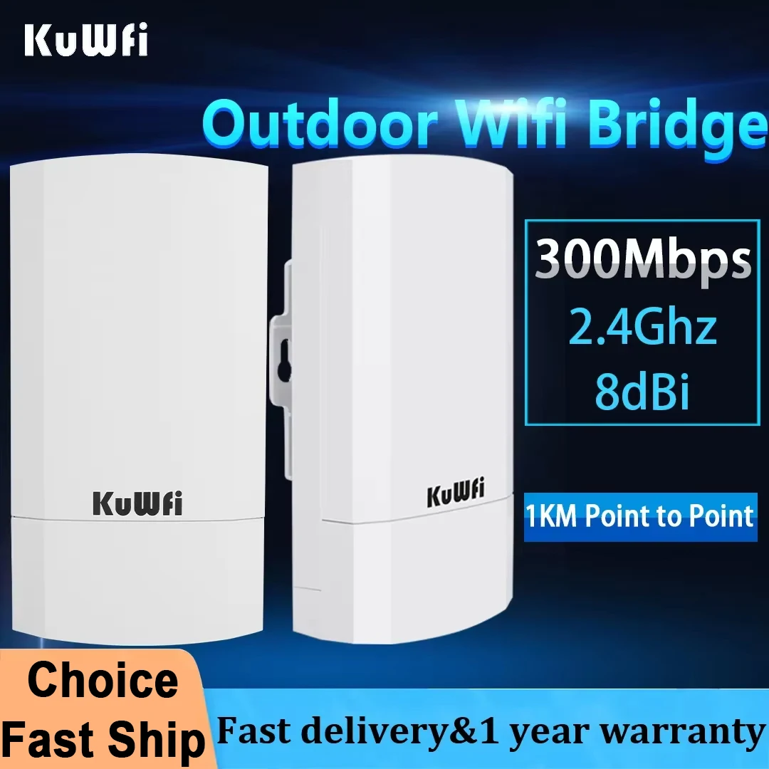 

KuWFi 2.4G Outdoor Wifi Router 300Mbps Wireless Bridge Repeater Long Range Extender Point to Point 1KM Wifi Coverage for Camera