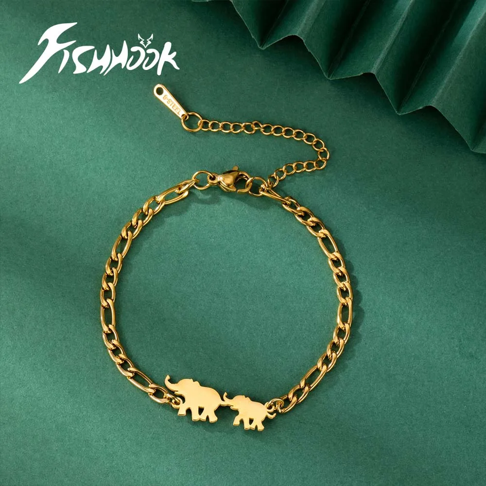 Family Elephant Bracelet Gift for Woman Men Father Mother Kid Child Couple Love Gold Color Stainless Steel Pendant Jewelry