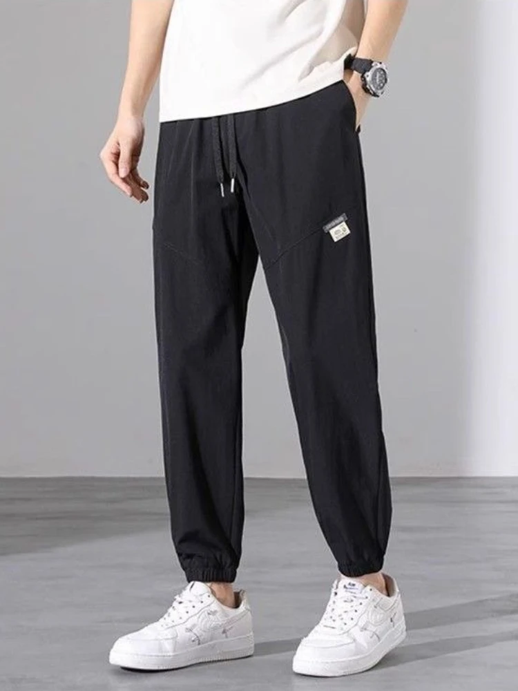 

Summer Thin Men's 2025 New Sport Ice Silk Loose Jogger Pants Harem Casual Pants Elastic waist Sweatpants Male Trousers