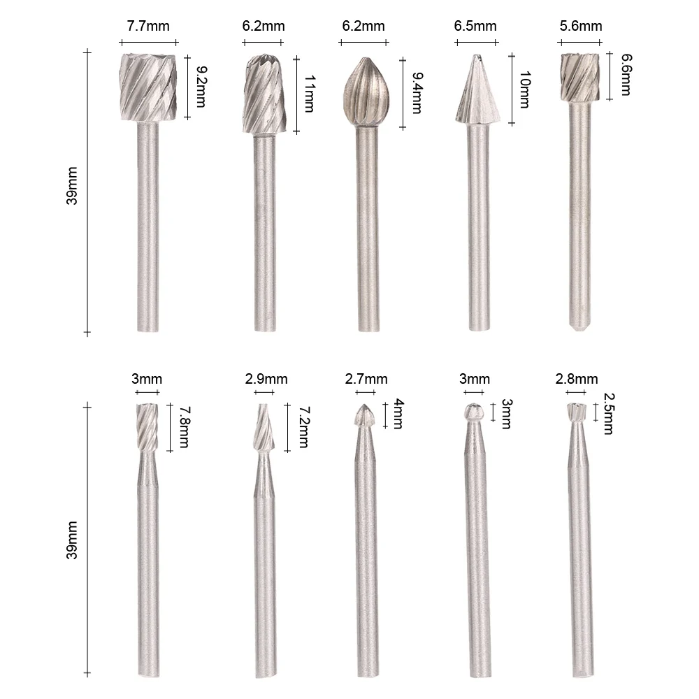 電動研削アクセサリー 10個 3mmシャンク HSSルータービット ドリル用回転バリ 木工ツールセット CNC彫刻用
