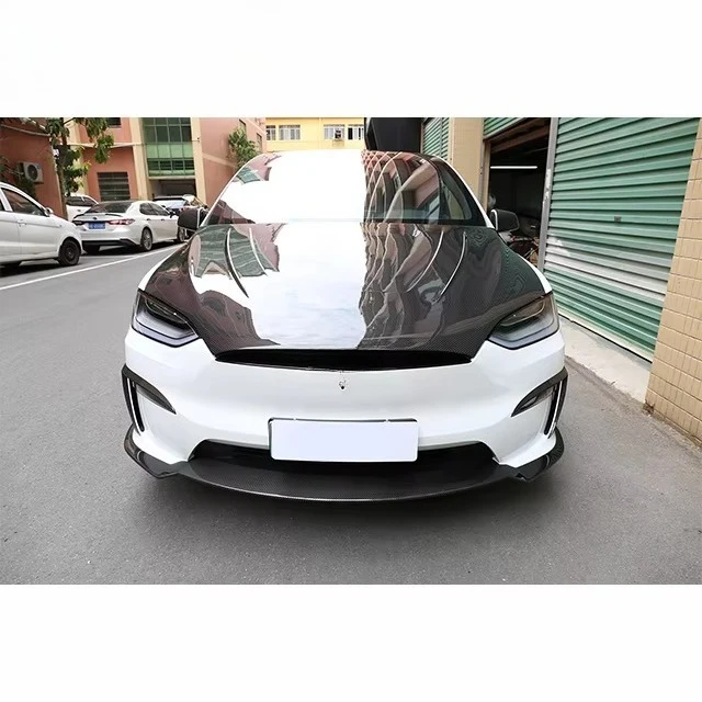 For Tesla Model X Dry Carbon Fiber Front Lip Body Kit Dry Carbon Fiber C Style Front Bumper Lip 3