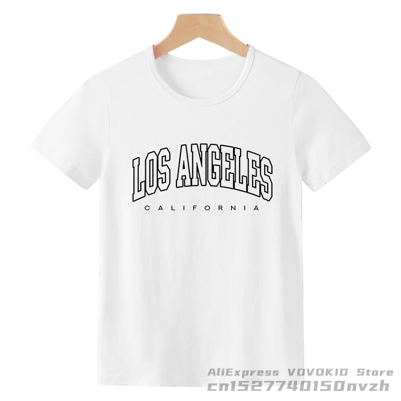 Boy USA California Los Angeles Letter Funny T Shirt Kid Fashion Tops Tee Girl Little Baby Graphic Streetwear Clothes